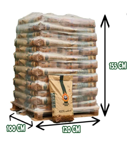 Palet de pellets Badger DINplus y ENplus A1 en sacos de 15 kg para calefacción