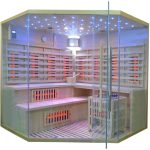 Sauna Híbrida 5 plazas LUXE infrarrojos 3500W + estufa SAWO 9000W – SNÖ - Imagen 9
