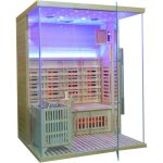 Sauna Híbrida LUXE 3 plazas Infrarrojos 2800W + estufa SAWO 6000W – SNÖ