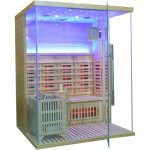 Sauna Híbrida LUXE 3 plazas Infrarrojos 2800W + estufa SAWO 6000W – SNÖ - Imagen 11